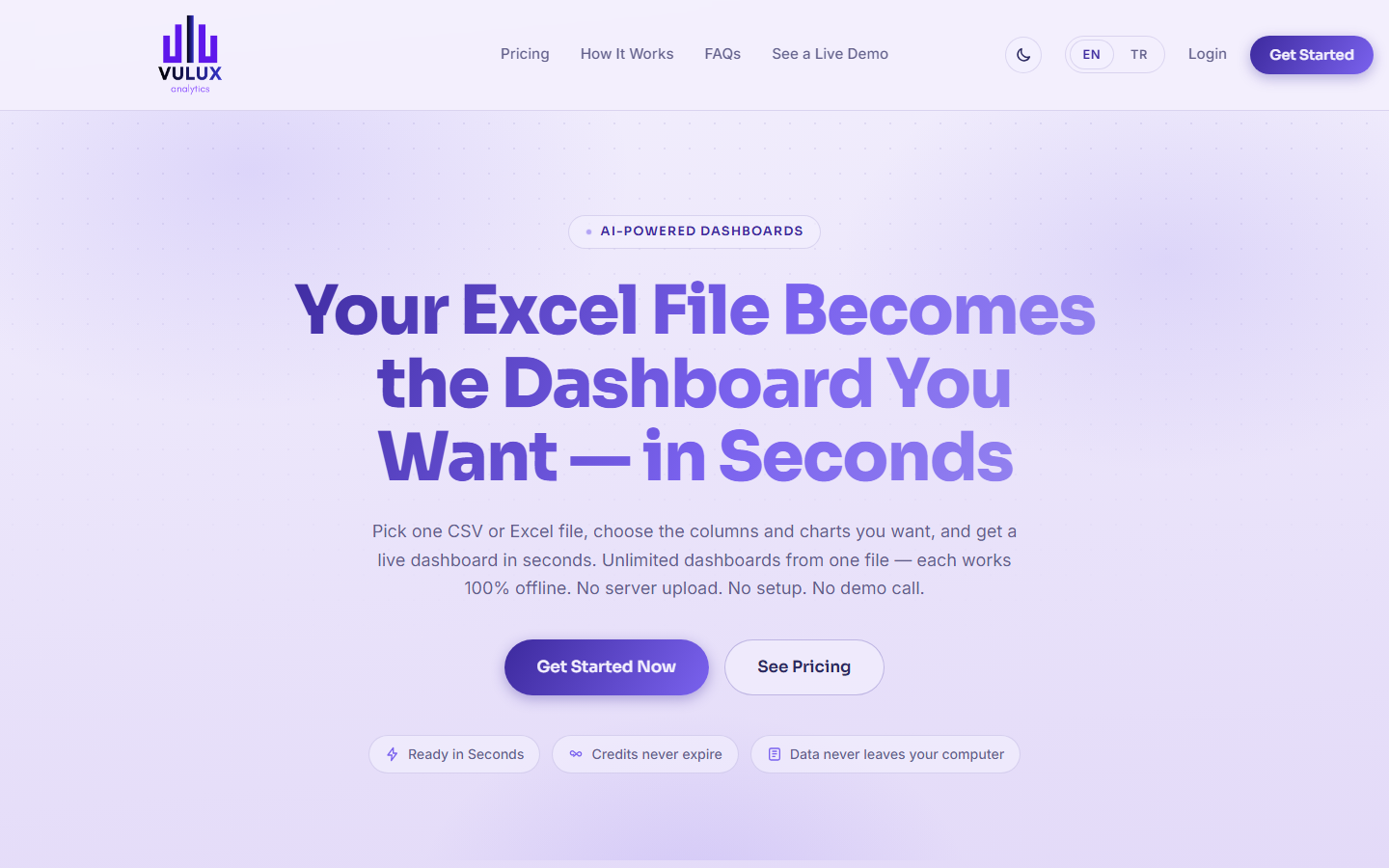 Vulux — yapay zekâ destekli dashboard uygulaması ekran görüntüsü